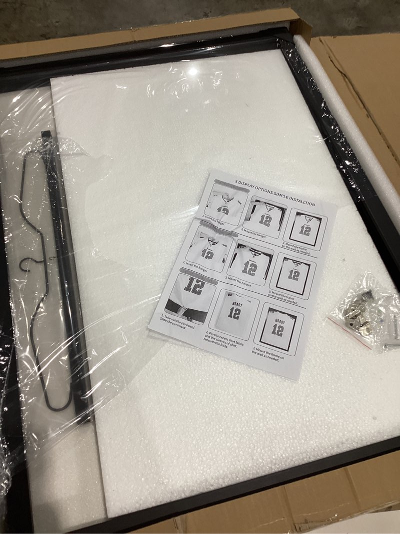 Condition photo showing Good Condition for aluminum jersey frame display case 1 pack, lightweight & durable metal jersey frame with mat, pinboard, shatterproof plexiglass & hanging kit for football baseball basketball soccer hockey shirt aluminum 1 pack