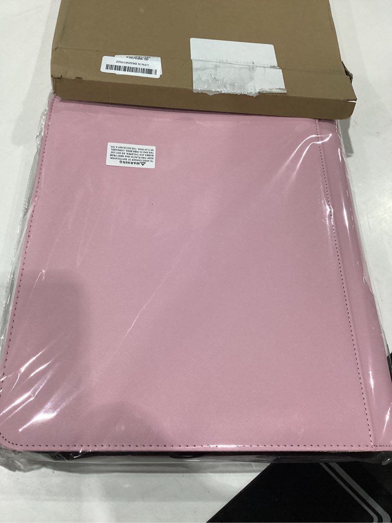 Condition photo showing New/Like New for geaoffice 9 pockets top loader binder holds 324 cards, premium pu leather trading card binder for toploader, side loading zipper card binder top loader for 3"×4" rigid, mtg, tcg, waterproof, pink
