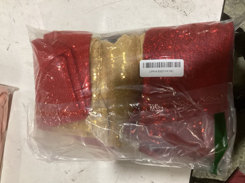 Condition photo showing Good Condition for 4 panels 2 x 8 ft red and gold sequin backdrop curtain glitter backdrop curtain for congrats grad graduation party decorations birthday wedding background anniversary photography red, gold