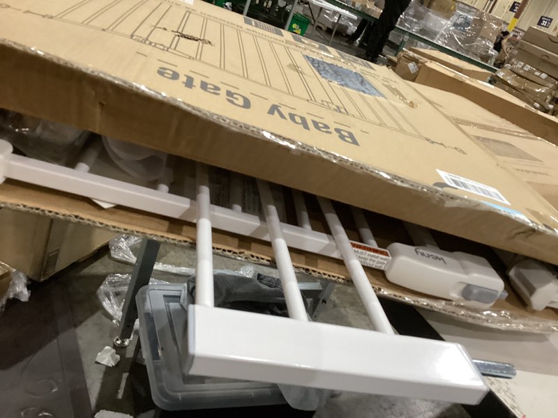 Condition photo showing Good Condition for keny 29"-42.5" baby gate for stairs, auto close safety dog gate, pressure mounted easy walk through pet gate for doorways, durable stair gate, 30" tall, white