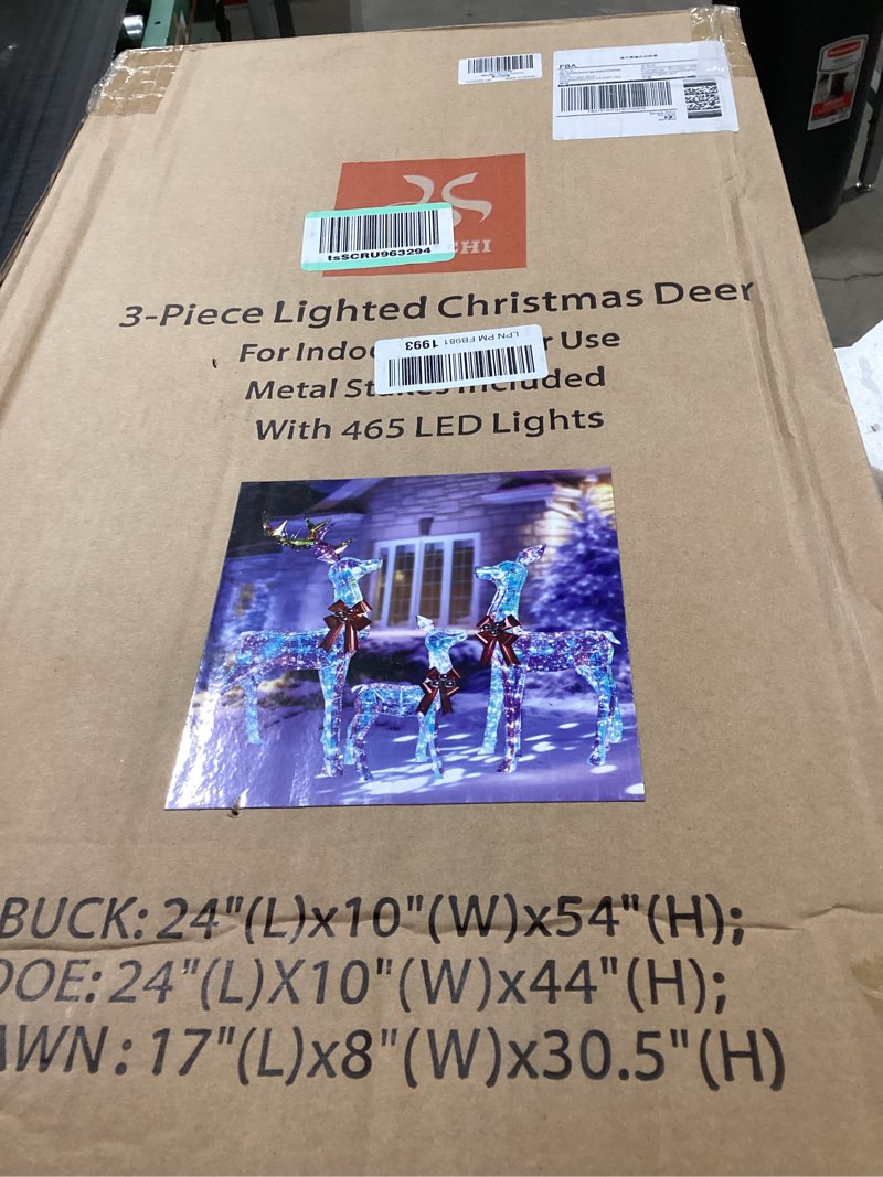 Condition photo showing Good Condition for Outdoor Christmas Decorations Deer Family - HOYECHI 3-Piece Lighted Prismatic Reindeer with 465 LED 