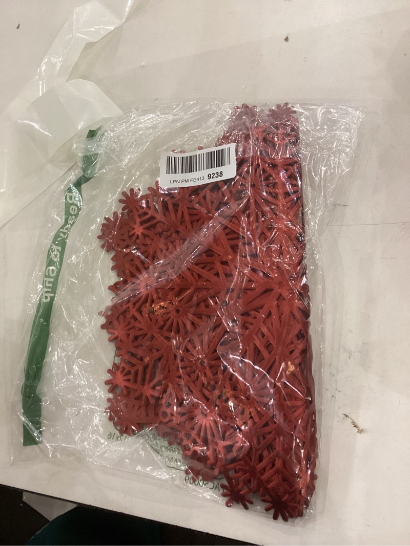 Condition photo showing New/Like New for Mosayt Christmas Round Snow Placemats Set of 6?Red Vinyl Metallic Place mats, Washable Easy Clean Non-Slip Heat Resistant Plastics Table Mats for Dinning/Wedding/Party Decoration, 15 Inch Red-snow placemats Set of 6
