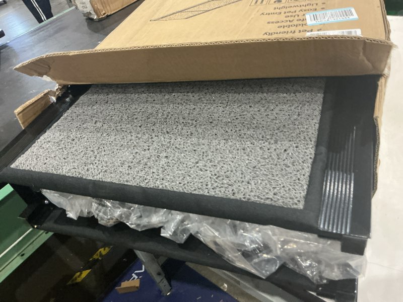 Condition photo showing As Is for dog ramp for car 71" x 20", folding pet ramp for large dogs with non-slip rug surface, portable dog car ramp for suv car & truck 71" l x 20" w