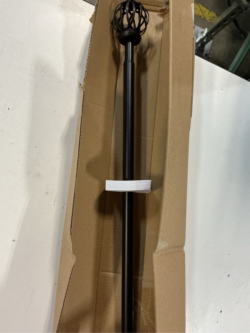 Condition photo showing Good Condition for style selections florine 48-in to 84-in oil-rubbed bronze steel single curtain rod with finials