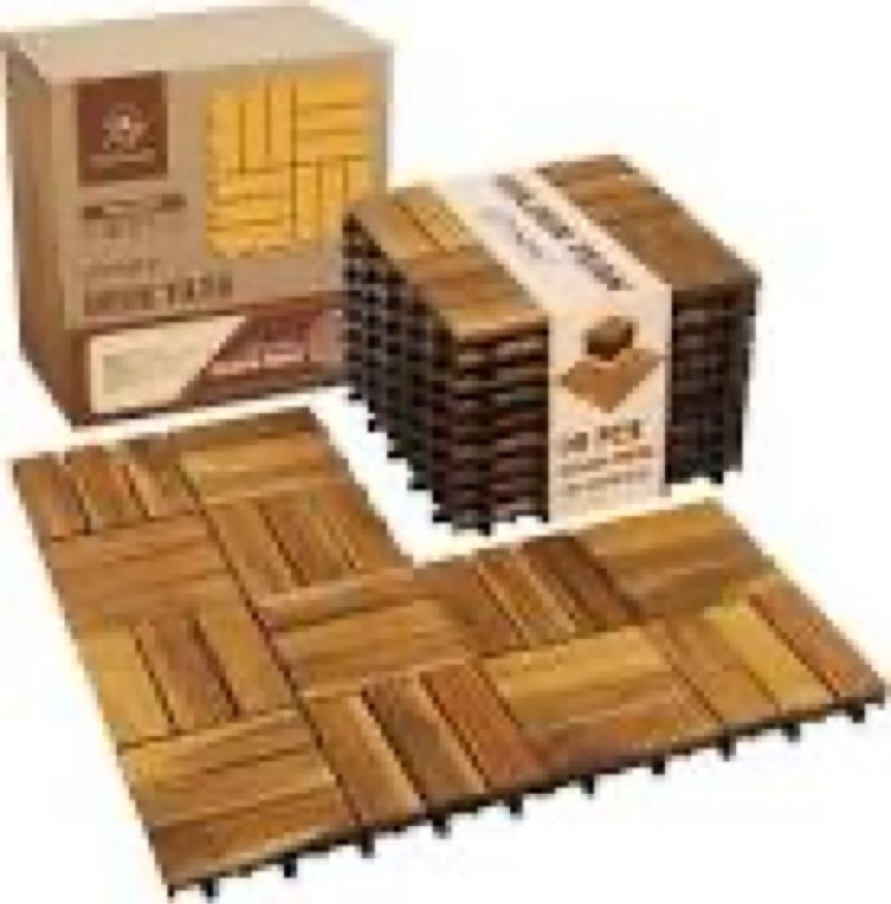 DECKIFY 9Pcs Acacia Wood Interlocking Patio Deck Tiles, 12 x 12 x 0.9 Inch Outdoor Flooring, Waterpr