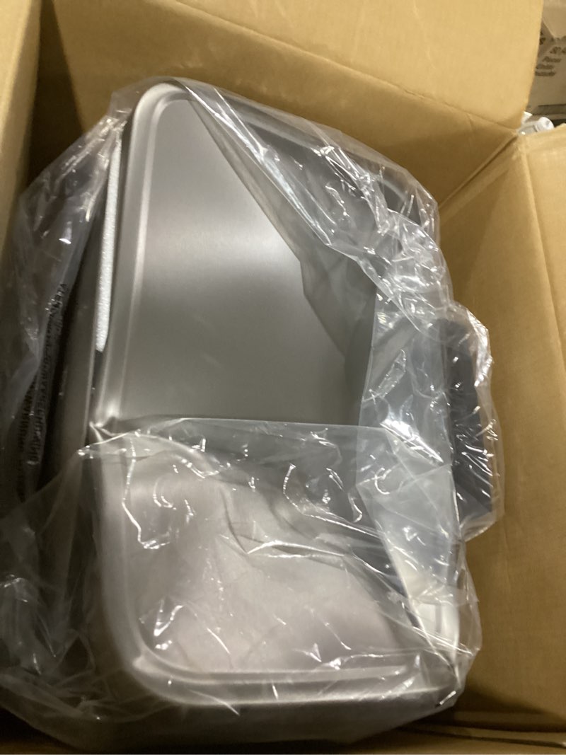 Condition photo showing As Is for eko madison matte stainless 50 liter/13.2 gallon step trash can w/inner liner - fingerprint resistant finish 50l matte stainless