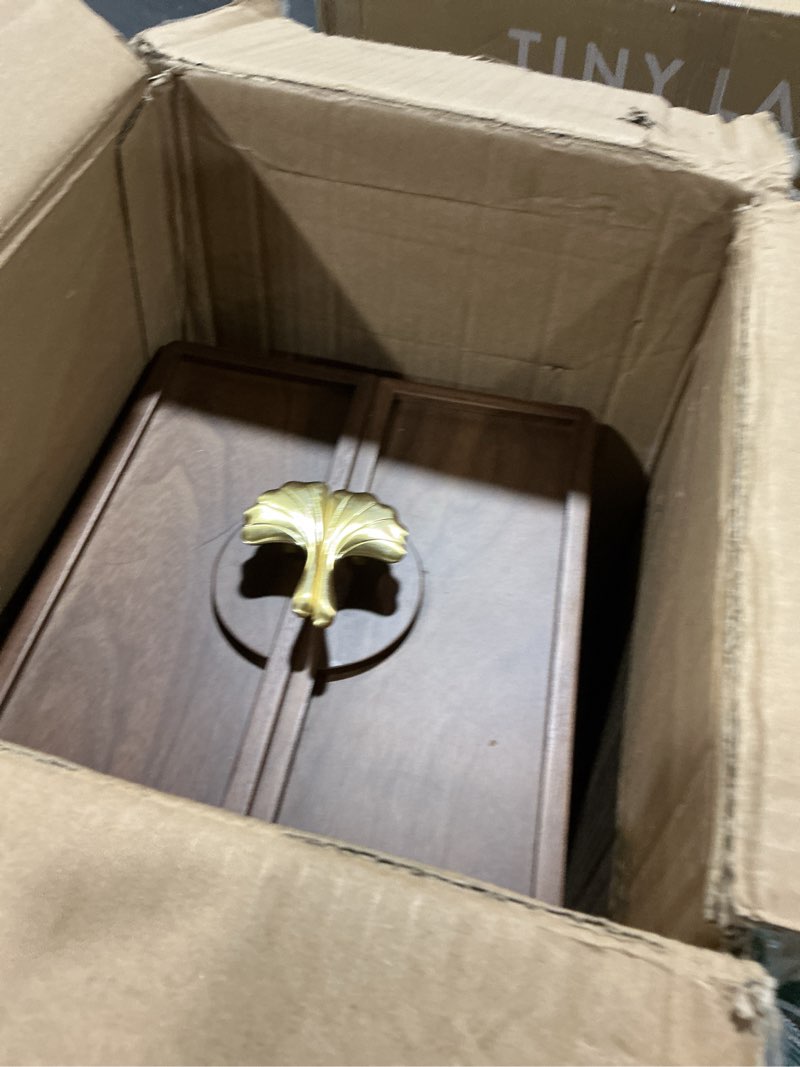 Condition photo showing Good Condition for chosin black walnut wooden jewelry box 5 layer large wood jewelry organizer brass handle for necklaces rings earrings watches storage monther mothers day gifts for mom (7.9x8.7x10.0inches) ginkgo leaf - shaped handle