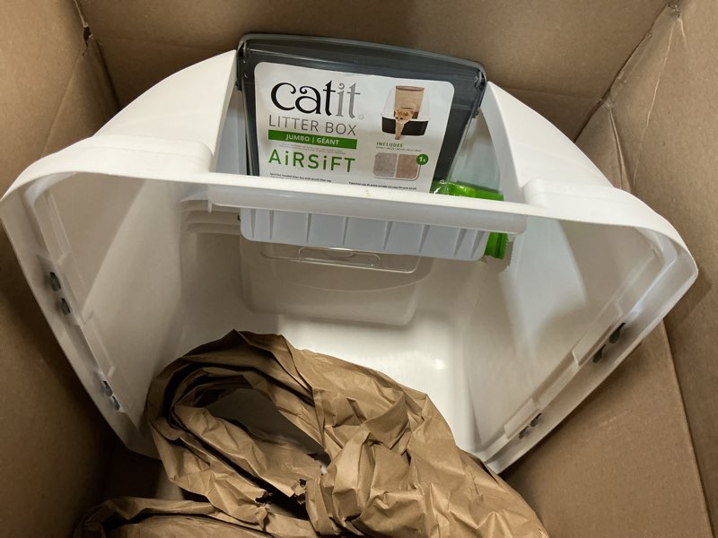 Condition photo showing As Is for Catit Airsift Jumbo Hooded Litter Pan, Warm Gray/White - Privacy and Easy Access for Cleaning - Ideal for Larger or Multiple Cat Households