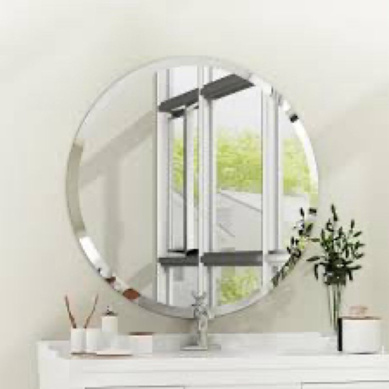 KOHROS Round Bathroom Mirror 32" x 32" Large Circle Mirror for Bathroom, Frameless Beveled Edge Mirr