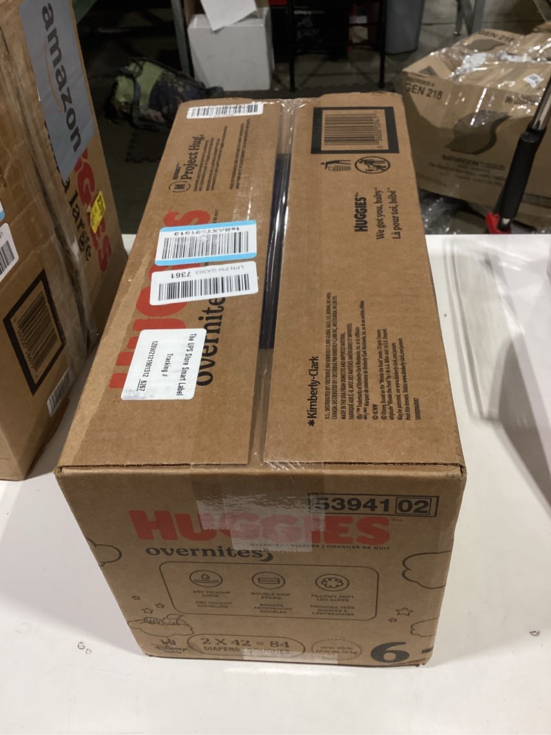 Condition photo showing Good Condition for huggies size 6 overnites baby diapers: overnight diapers, size 6 (35+ lbs), 84 ct (2 packs of 42), packaging may vary size 6 84