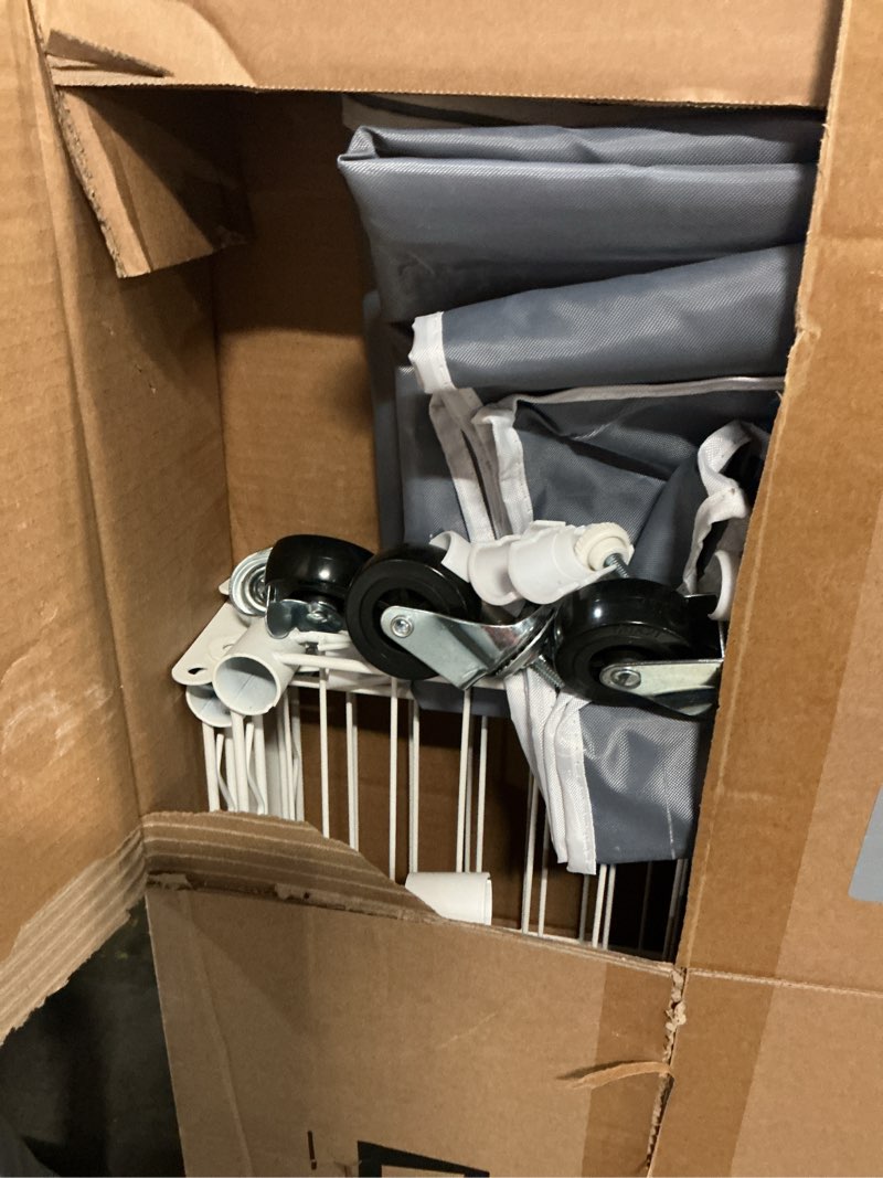 Condition photo showing As Is for FUTASSI White Clothing Rack with Grey Cover, P1C Rolling Closet Rack with Wheels, Metal Garment Rack for Hanging Clothes, Clothing Storage Wardrobe, 36.2" W x 16.5" D x 80.5" H, Load 450 Pounds White Rack With Grey Cover