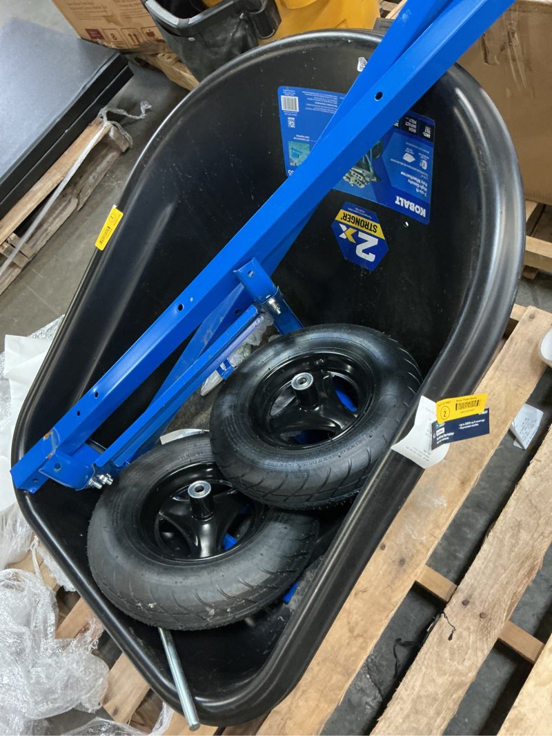 Condition photo showing As Is for kobalt 7-cu ft 2 wheel high-density poly push wheelbarrow