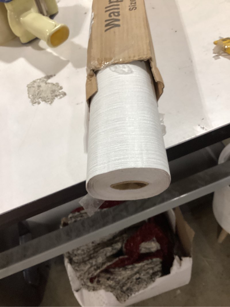 Condition photo showing As Is for haimin grasscloth textured wallpaper 24in x 393in fabric contact paper white wall paper linen peel and stick self-adhesive thick vinyl embossed film wallpaper (white)