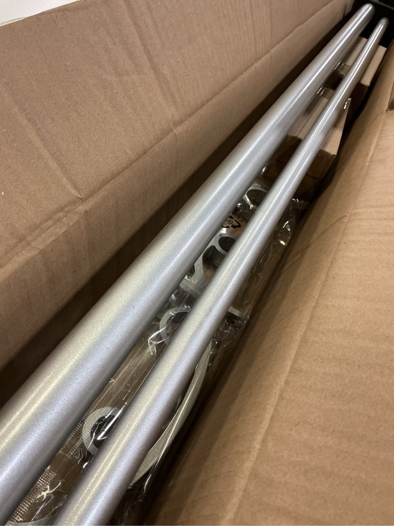 Condition photo showing Good Condition for double curtain rods for windows 36 to 72 inches, 1 inch front and 5/8 inch back heavy duty double curtain rod, double drapery rod with stacking tower translucent finials and aluminum bracket, silver silver 36-72"
