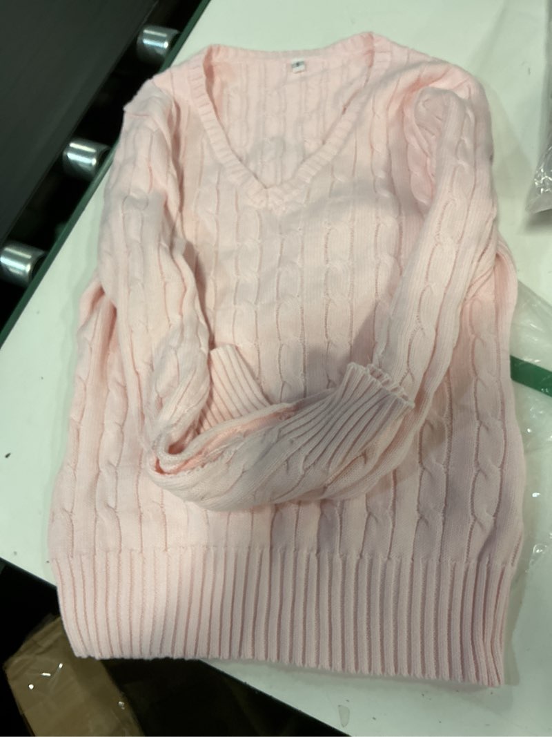 Condition photo showing Good Condition for ANRABESS Womens Long Sleeve Cable Knit Sweater 2025 Fall Fashion V Neck Fitted Pullover Top Business Casual Work Fall Outfits Light Purple Small