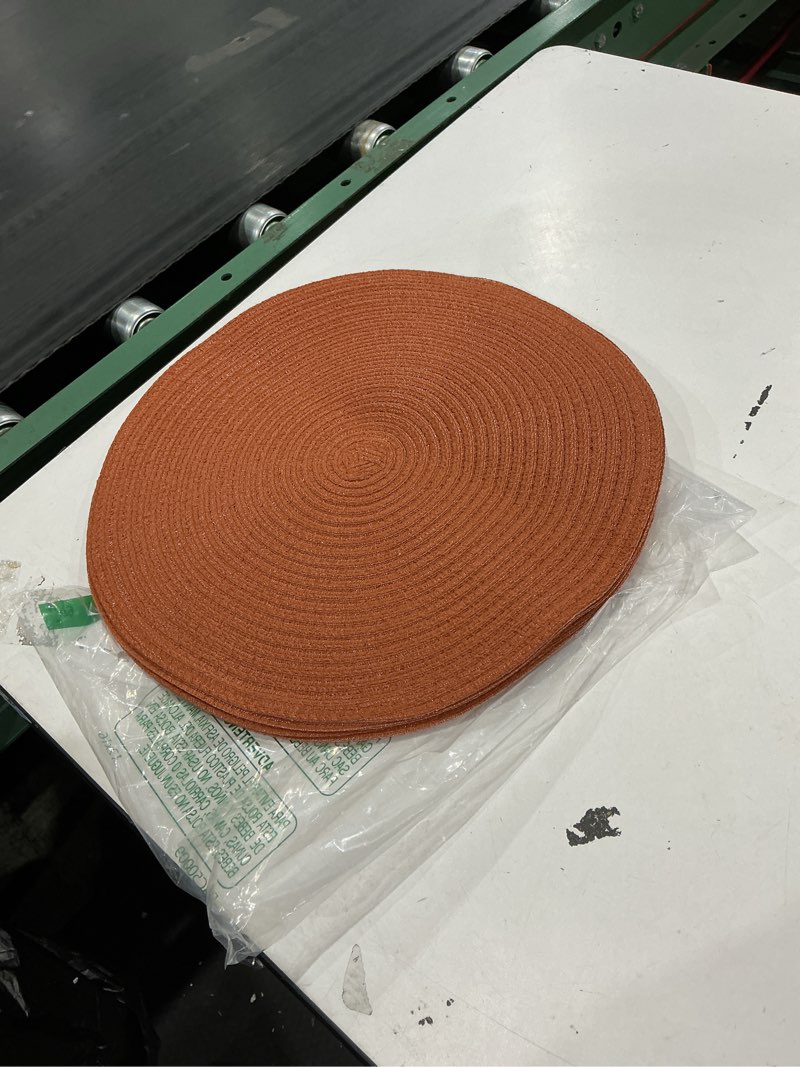 Condition photo showing Good Condition for funwheat round braided placemats set of 4 place mats for dining tables woven washable non-slip table mats small 13 inch for fall decor(s dark orange, 4pcs) dark orange 4pcs
