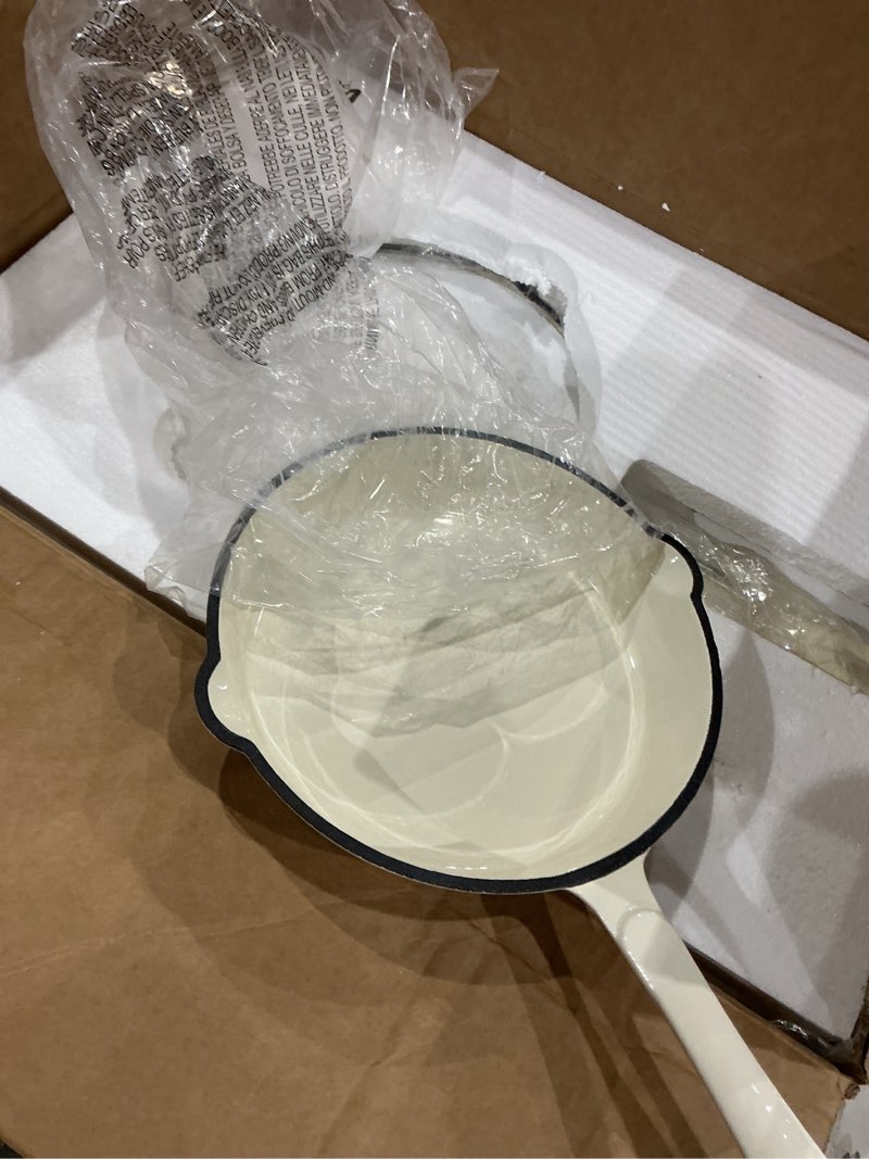 Condition photo showing Good Condition for nonstick enameled cast iron cookware - 3 enameled cast iron skillet 8-inch, 9.5" frying pan & 11-inch large cookware, healthy non toxic cooking pan, pfoa pfas ptfe free, white 3pc off-white