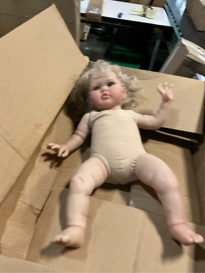 Condition photo showing As Is for big size real life reborn toddler dolls girl 24 inch realistic reborn baby doll with blonde hair handmade that look real lifelike toddler baby doll for kids age 3+ black white printing
