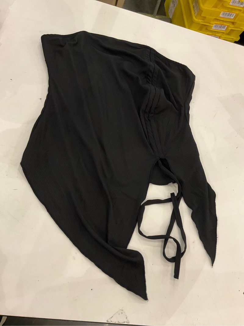 Condition photo showing New/Like New for LYANER Women's Ribbed Knit Side Drawstring Off Shoulder Bandeau Strapless Tube Top Large Black