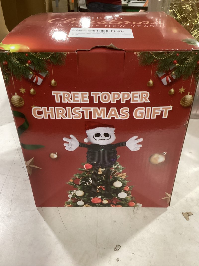 Condition photo showing New/Like New for Christmas Tree Topper with Colorful String Light, Stretchable Body Jack Huggers with Santa Hat, Poseable Handmade Tree Topper for Halloween Christmas Party Decor (Jack Tree Topper)