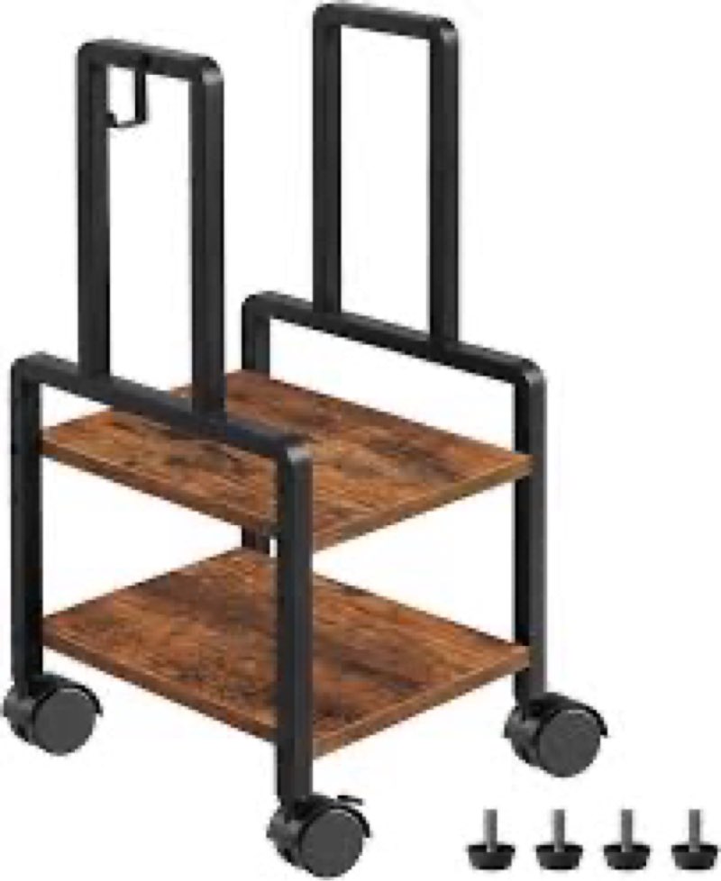 ZIIWIND Adjustable 2-Tier PC Stand, Computer Tower Stand with 360° Locking Wheels & Hooks, CPU Cart