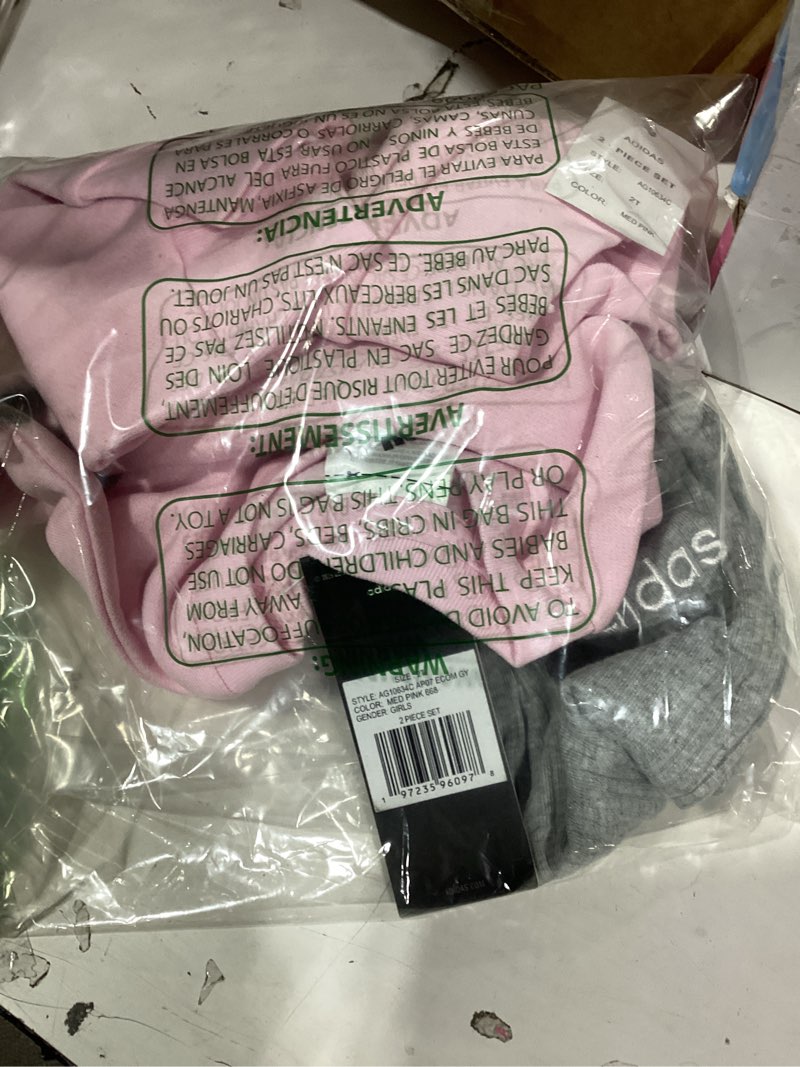 Condition photo showing New/Like New for adidas baby girls' 2-piece long sleeve crewneck fleece pullover & ribbed flare pant set 2t clear pink