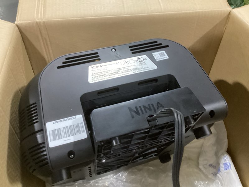 Condition photo showing As Is for (similar to )ninja | indoor grill and air fryer| foodi smart xl | 6-in-1 grill, air fry, roast, bake, broil, dehydrate & crisp |smart thermometer & splatter shield | dishwasher safe parts | black/silver | fg551 6-in-1 with thermometer