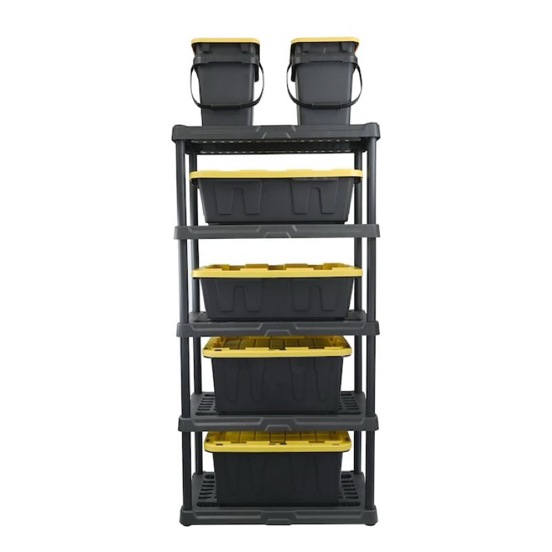 project source plastic heavy duty black 5-tier shelf and commander heavy duty tote