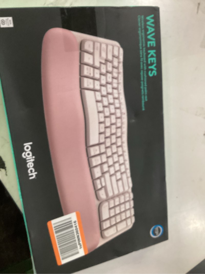 Condition photo showing As Is for logitech wave keys wireless ergonomic keyboard with cushioned palm rest, comfortable natural typing, easy-switch, bluetooth, logi bolt receiver, for multi-os, windows/mac - rose rose keyboard