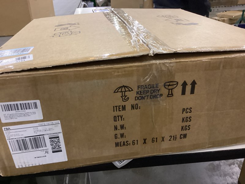 Condition photo showing New/Like New for 17.7" Boho Rattan Farmhouse Chandeliers for Dining Room,4-Light Hand-Woven Rustic Drum Chandelier Wicker Pendant Light Fixture for Kitchen Island,Bedroom,Living Room,Entryway Foyer 4-Light (D)17.7 in