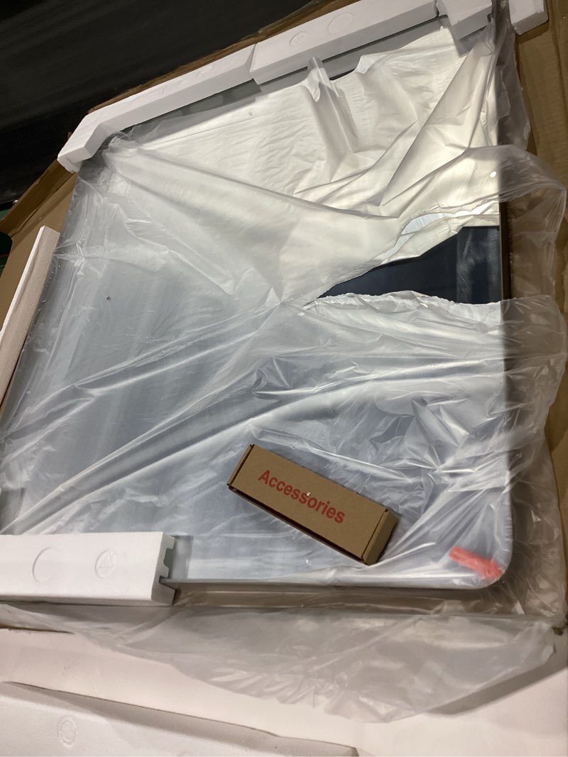 Condition photo showing New/Like New for 28x32 Silver Bathroom Mirror for Wall, Brushed Metal Framed Bathroom Vanity Mirror, Modern Rounded Corner Rectangle Mirror, Anti-Rust (Horizontal/Vertical) 32"L x 28"W Silver