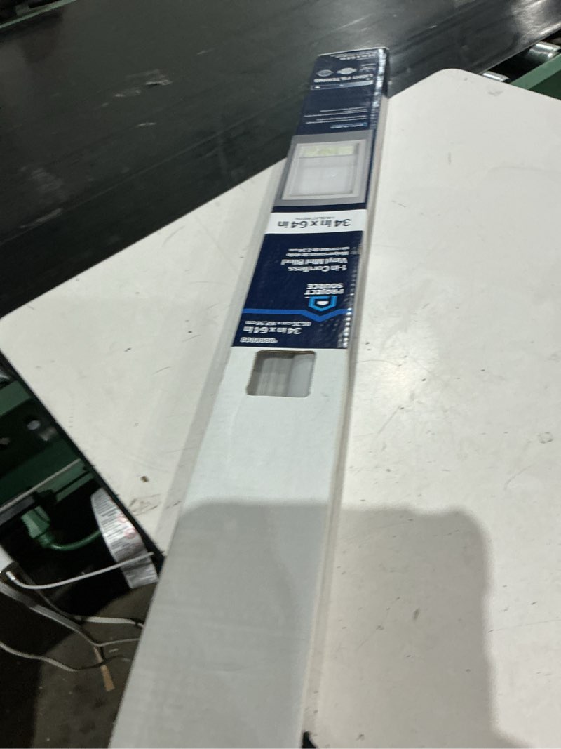 Condition photo showing As Is for project source light filtering 1-in slat width 34-in x 64-in cordless white vinyl light filtering mini-blinds