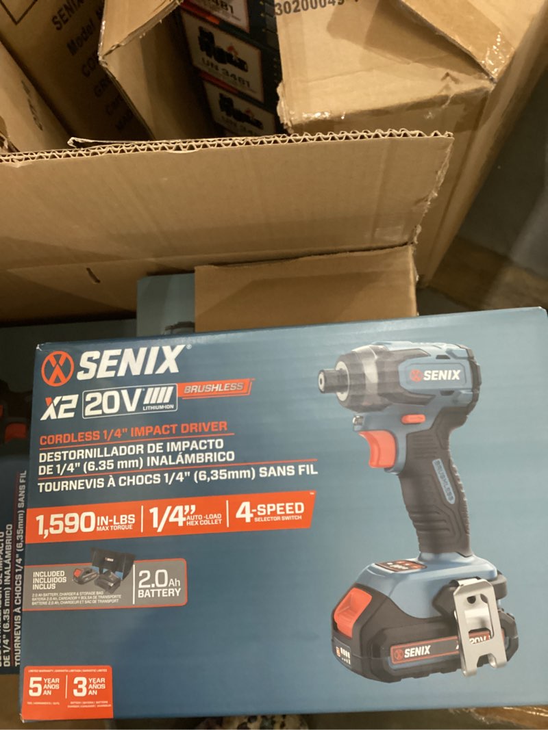 Condition photo showing New/Like New for senix x2 20-volt 1/4-in brushless cordless impact driver (1-battery included, charger included and soft bag included)
