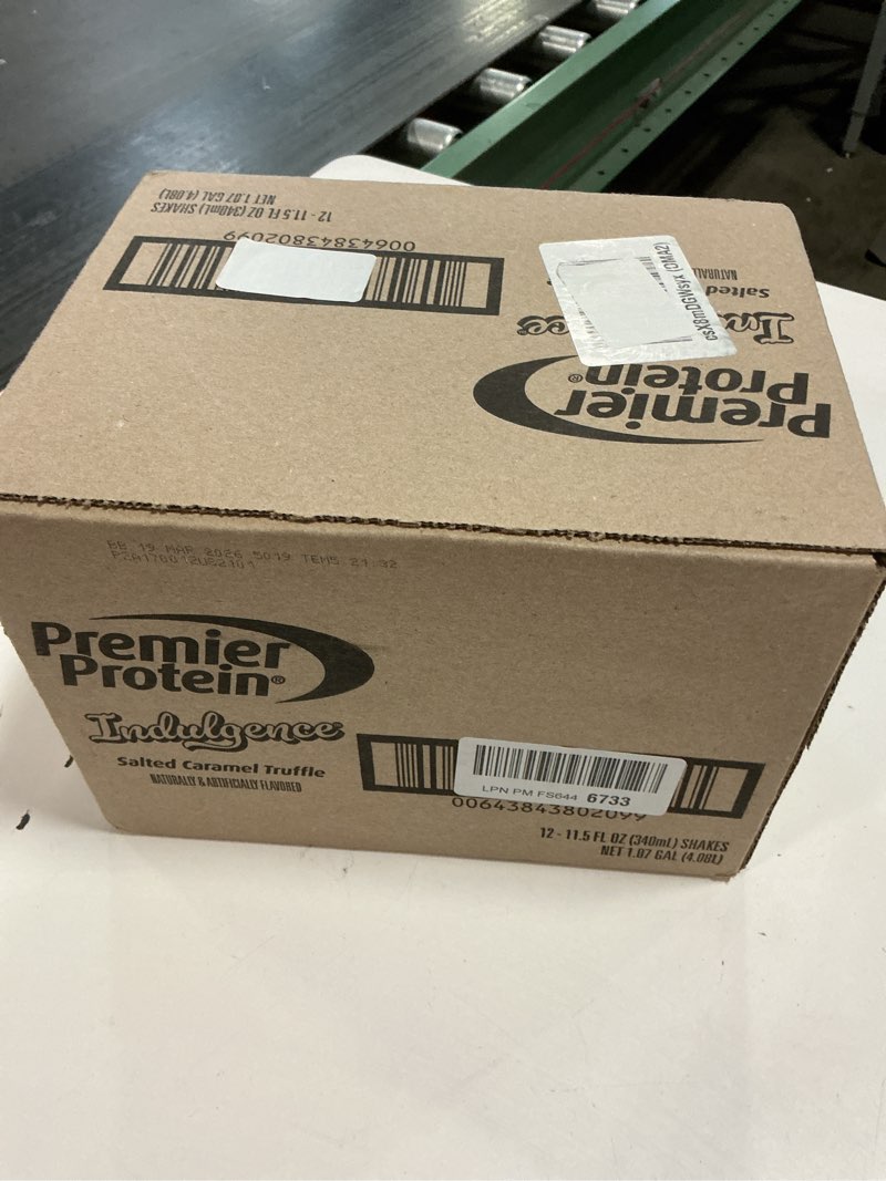Condition photo showing New/Like New for ( best by 03/19/26 ) Premier Protein Shake INDULGENCE, Salted Caramel Truffle, 30g Protein, 170 Calories, 3g Sugar, 11.5 fl oz, 12 Pack (Packaging May Vary) Salted Caramel Truffle 11.5 Fl Oz (Pack of 12)