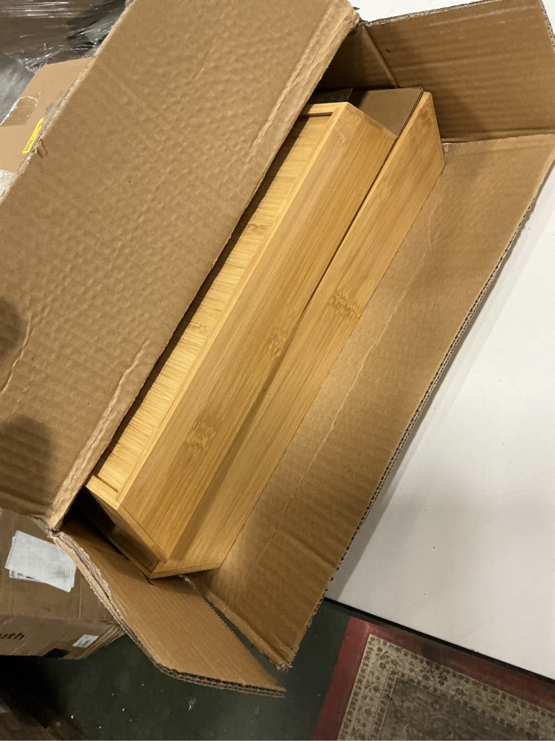 Condition photo showing New/Like New for V-Shaped Extra Large Bamboo Drawer Organizer Set of 2, Kitchen Cutlery Tray Utensil Plate, Flatware&Silverware Storage Box, Wood Organizer for Bedroom, Living Room (19.6"x14.6" & 19.6"x12.4") Bamboo (V-Shaped 2 Piece Set - L) 19.6" L x 27" W x 2.1" H