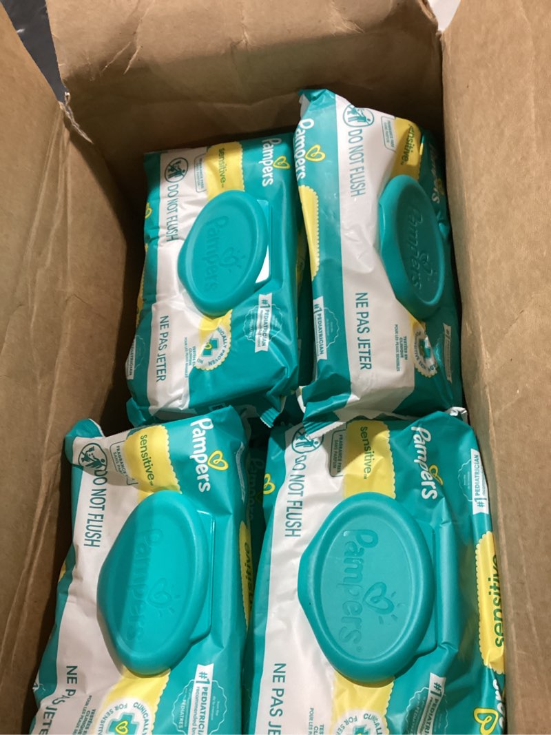 Condition photo showing New/Like New for pampers sensitive baby wipes, water based, hypoallergenic and unscented, 8 flip-top packs, 4 refill packs (1008 wipes total) 84 count (pack of 12)