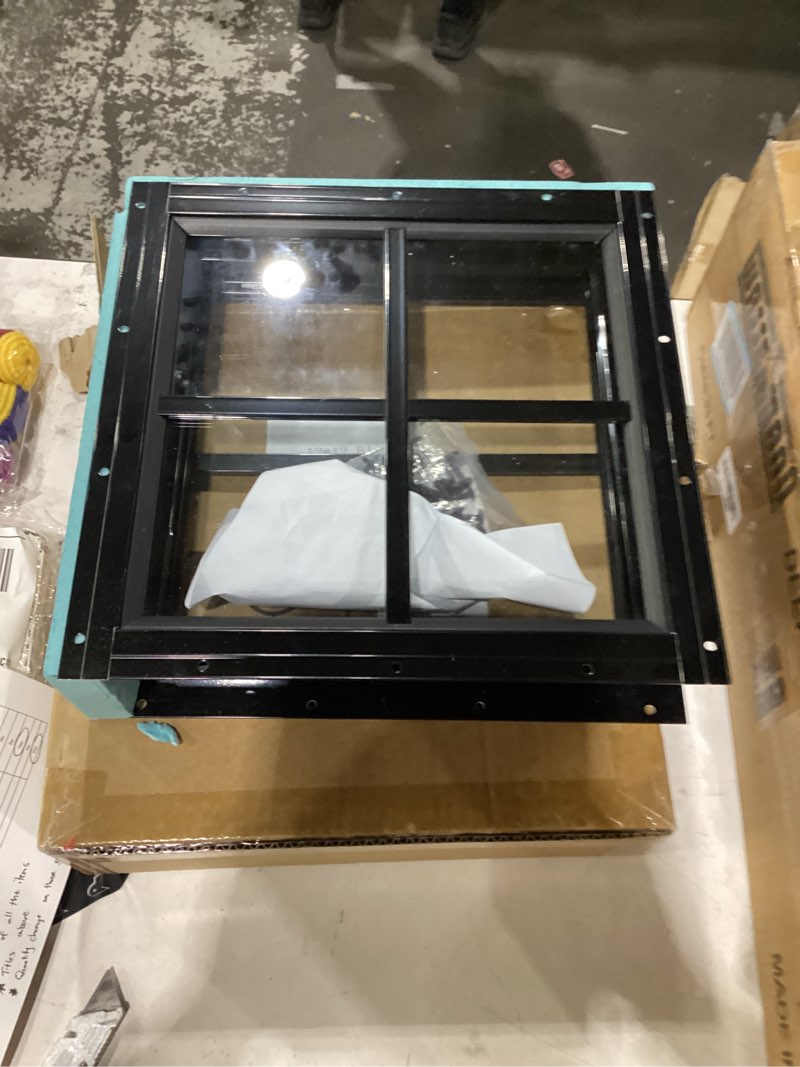 Condition photo showing Good Condition for shed windows 2 pack, chicken coop windows 12" x 12" with tempered glass, square gable flush mounted small window for shed, playhouse, household, garage (black) 12x12 inch black