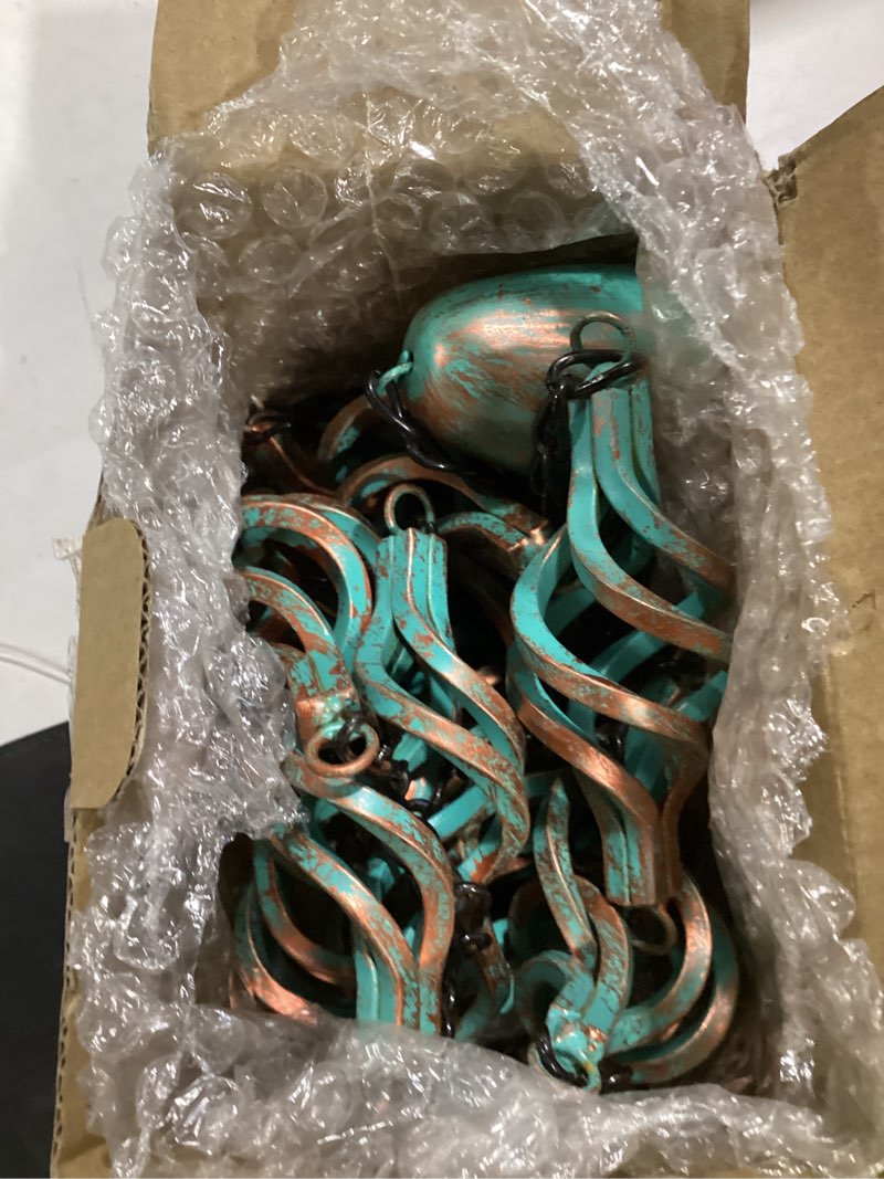 Condition photo showing Good Condition for dreamysoul 9.7ft rain chain, iron rain chain for gutters, bronze bird cage decorative rain chains for downspouts adjustable length bronze bridcage