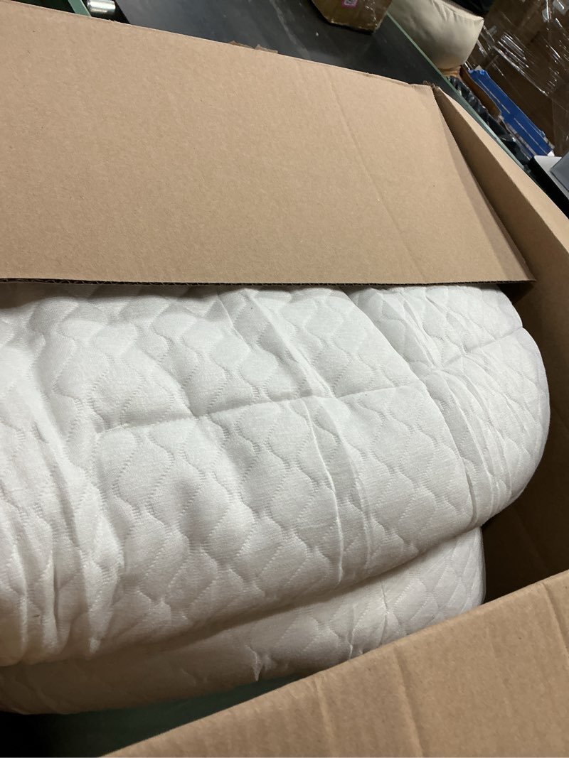 Condition photo showing As Is for dual layer 3 inch memory foam mattress topper full size, 2 inch cooling gel memory foam plus 1 inch down alternative pillowtop mattress pad cover with 8-21 inch deep pocket full dual layer white