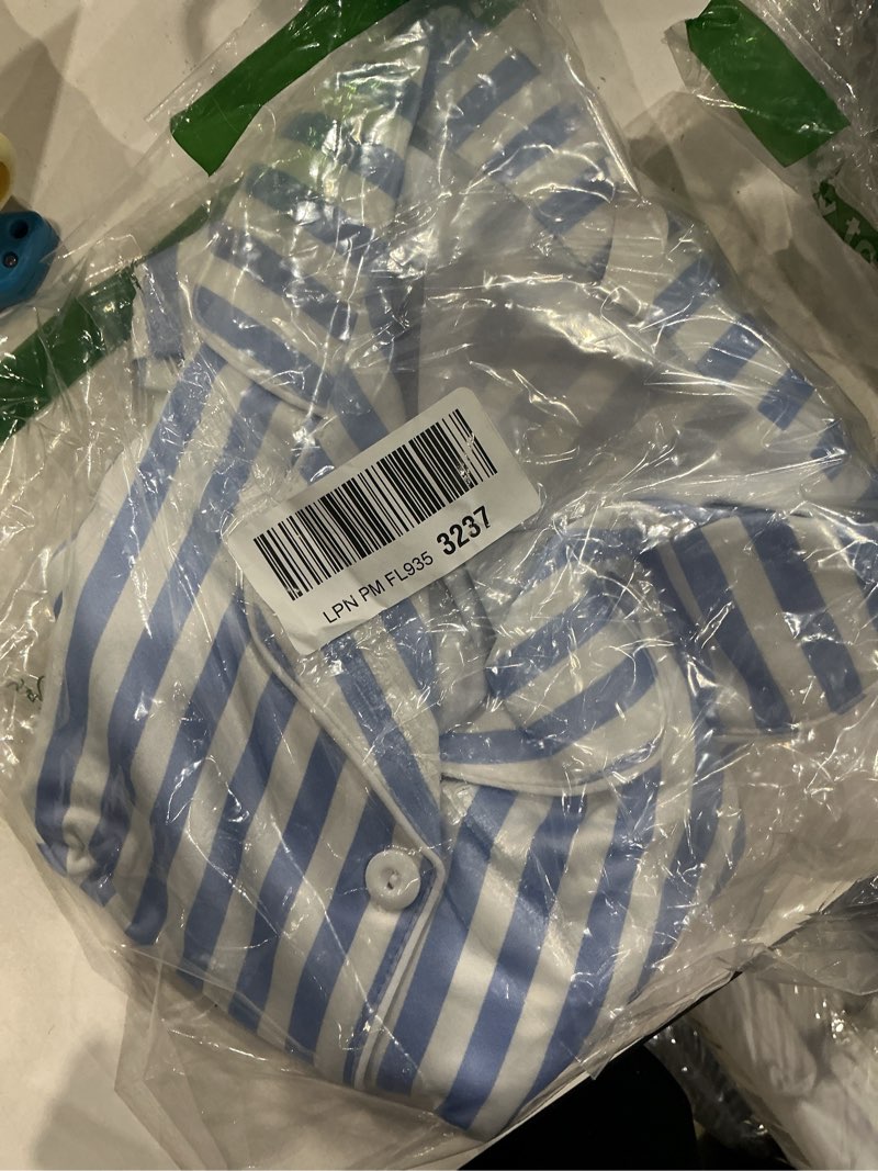 Condition photo showing Good Condition for umeyda girls & women lyocell pajamas set button down 2 pcs sleepwear pjs set short sleeve 13-14 years blue stripe