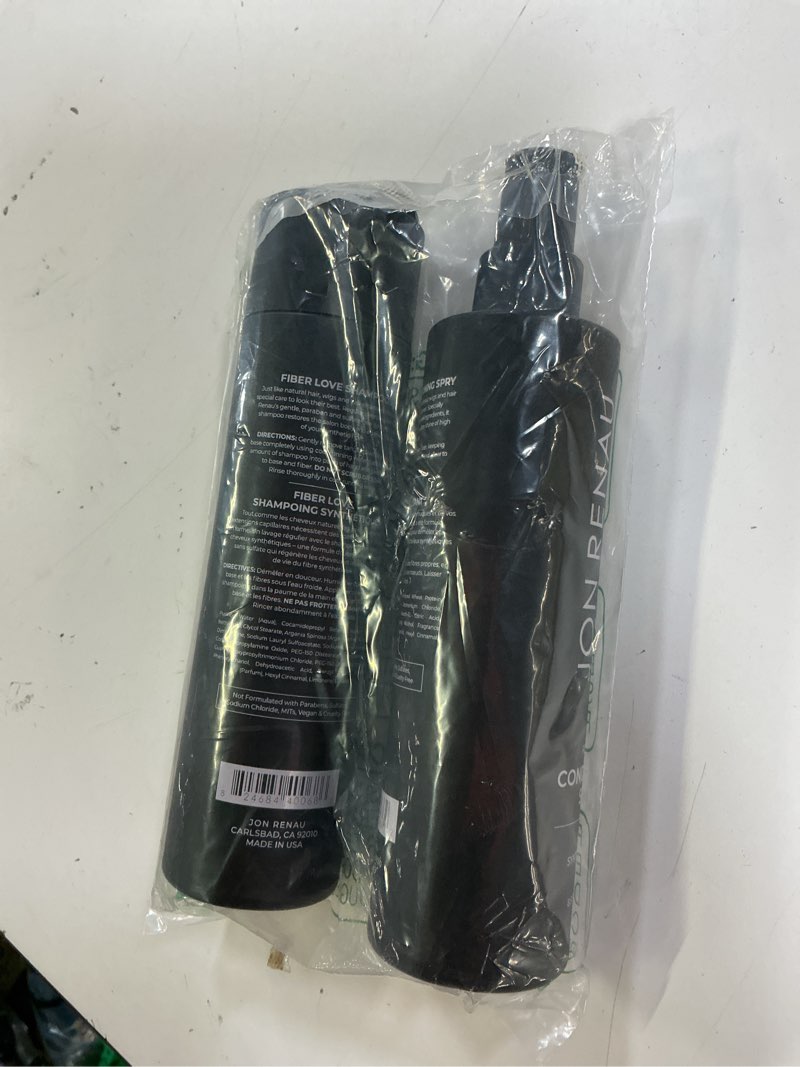 Condition photo showing Good Condition for jon renau fiber love wig care bundle, synthetic wig shampoo and leave in conditioning spray, sulfate and paraben free wash and detangling system for synthetic wigs and hair extensions