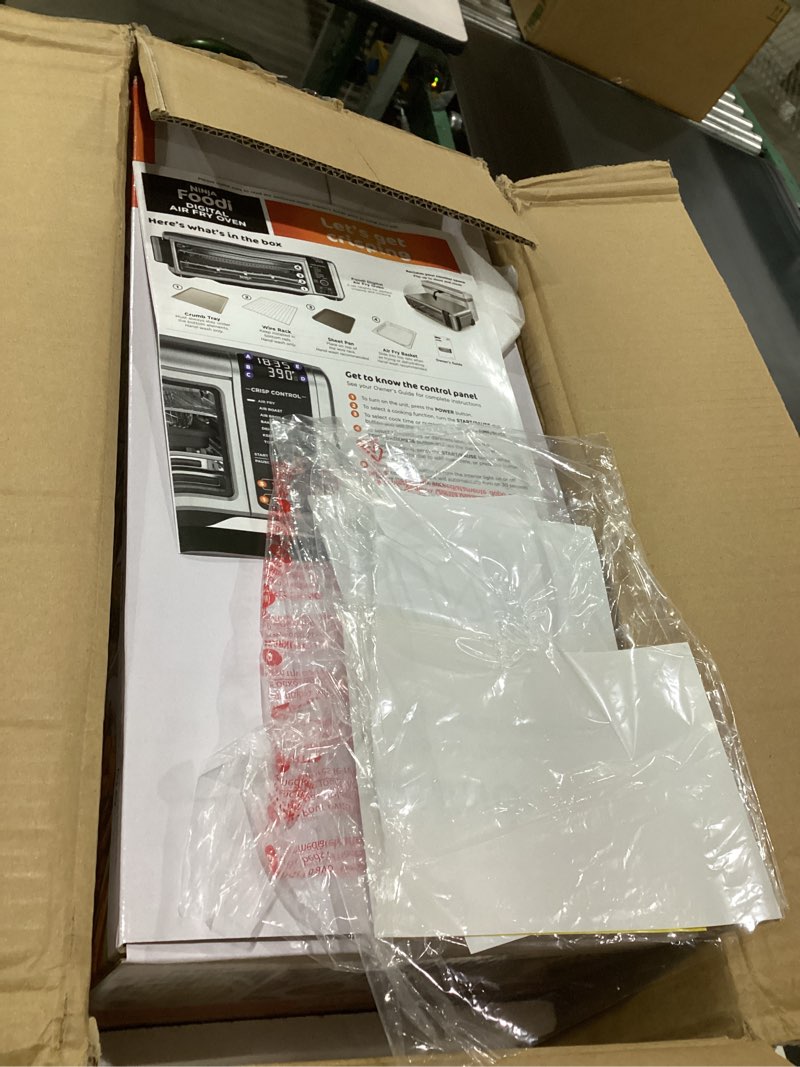 Condition photo showing New/Like New for Ninja Digital Air Fry Countertop Oven, 8-in-1 Functionality, 1800W, Flip-Up Design, XL Capacity, Air Fry Basket, Wire Rack & Crumb Tray, Silver, SP101 8-in-1 Flip Oven