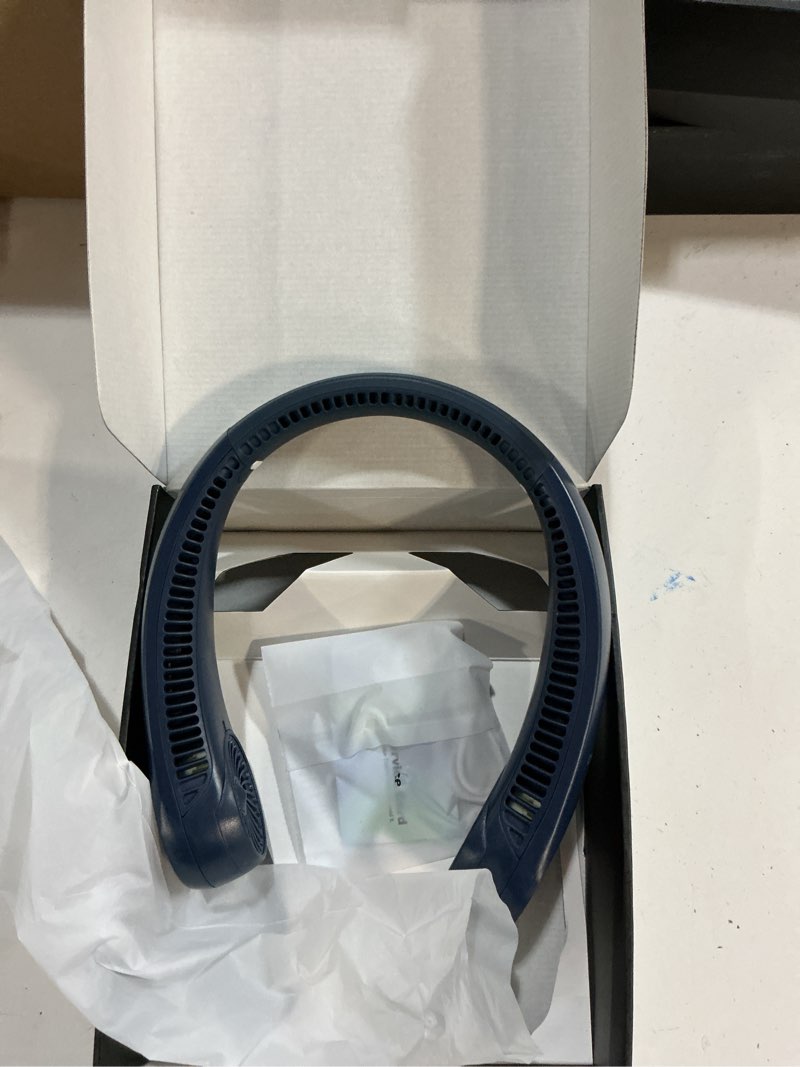 Condition photo showing New/Like New for civpower neck fan: portable personal neck cooling rechargeable bladeless fan - hands free 3 speed 4000 mah battery usb operated wearable headphone design - gift for men women outdoor (dark blue)