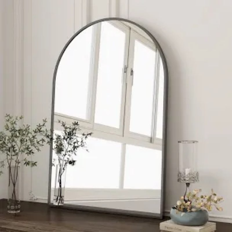 arched bathroom mirror for wall, mirror for vanity,30''x20'' large wall mounted mirror, metal frame