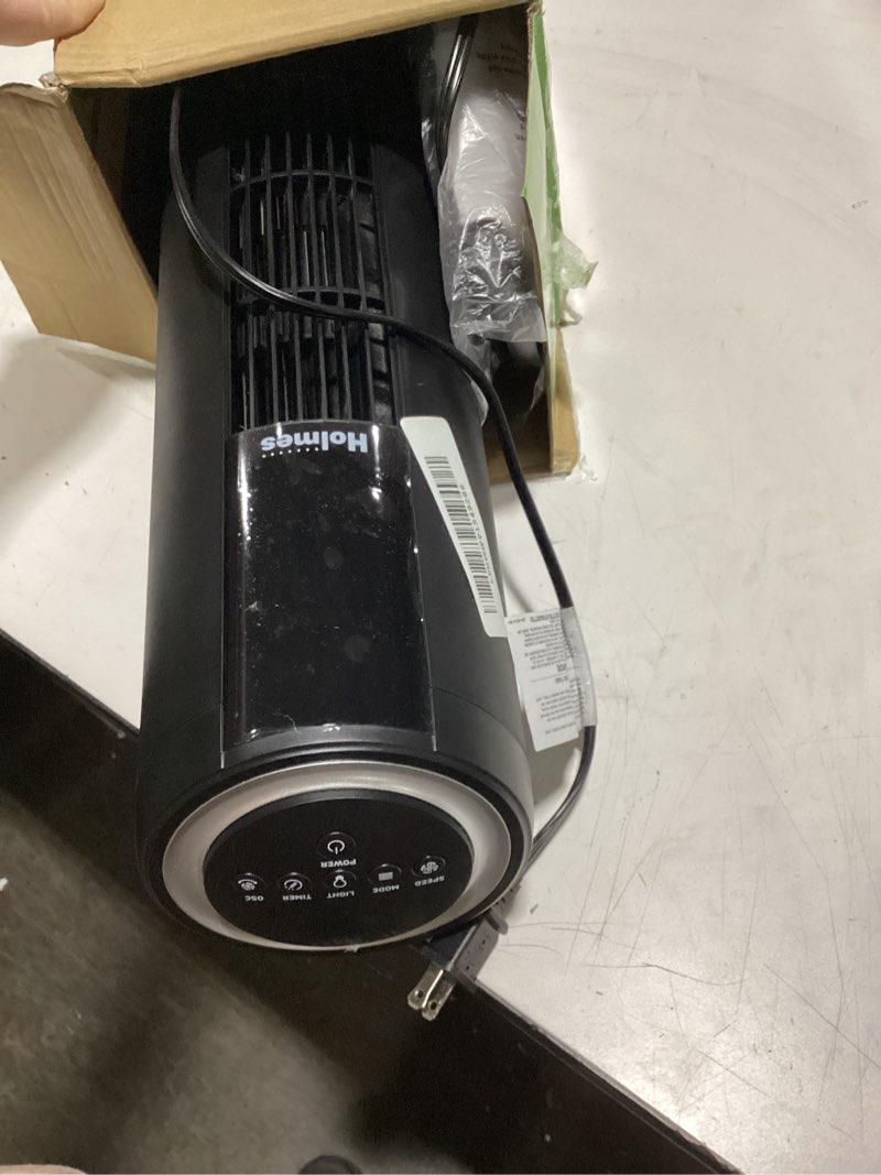 Condition photo showing Good Condition for HOLMES 42" Digital Tower Fan with Accent Light, ClearRead Display, High/Low Brightness Level, 90° Oscillation, 5 Speeds, 4 Modes, 8-Hour Timer, Home, Bedroom or Office, Remote Control, Matte Black Digital/Accent Light 42 Inch