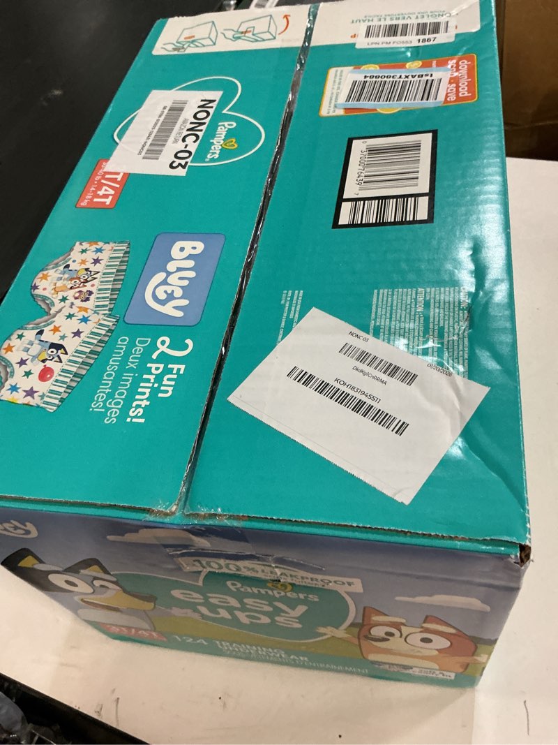 Condition photo showing New/Like New for Pampers Training Pants - Easy Ups Boys & Girls Bluey - Size 3T-4T, 124 Count, Children's Potty Underwear (Packaging May Vary) 3T-4T 124