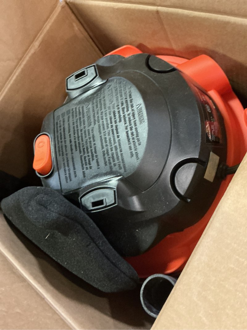 Condition photo showing As Is for armor all vo408s 0901 4 gallon 3 peak hp stainless steel wet/dry vacuum, orange