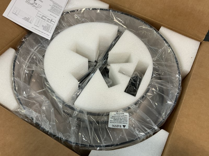 Condition photo showing New/Like New for 19.7''Black Drum Chandelier Dining Room Light Fixtures,5-Light Modern Farmhouse Chandelier with White Linen Lampshade,3-Tier Pendant Lights for Kitchen Island, Foyer, Entryway, Bedroom