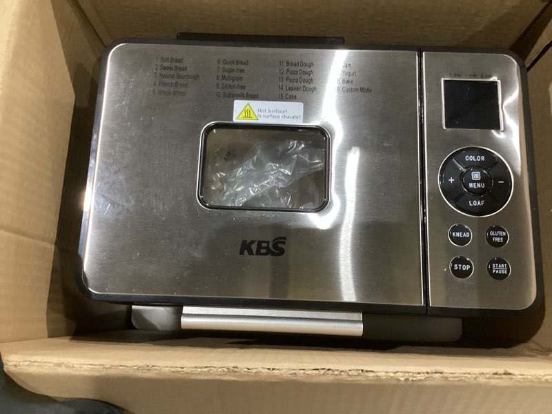 Condition photo showing Good Condition for similar ))))kbs pro 710w 2lb bread maker, stainless steel 17-in-1 smart bread machine with healthy ceramic pan, automatic nut dispenser, tempered glass touch panel, 3 crust colors, 15h timer& keep-warm, recipes silver stainless steel