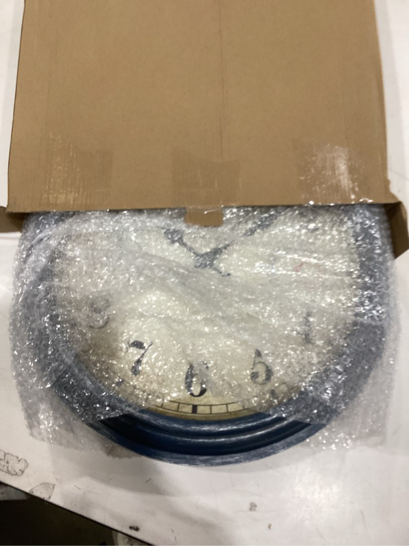 Condition photo showing Good Condition for 16 inch large outdoor clock with thermometer and hygrometer combo, waterproof rustic vintage indoor outdoor wall clocks for patio, pool, garden decor- blue